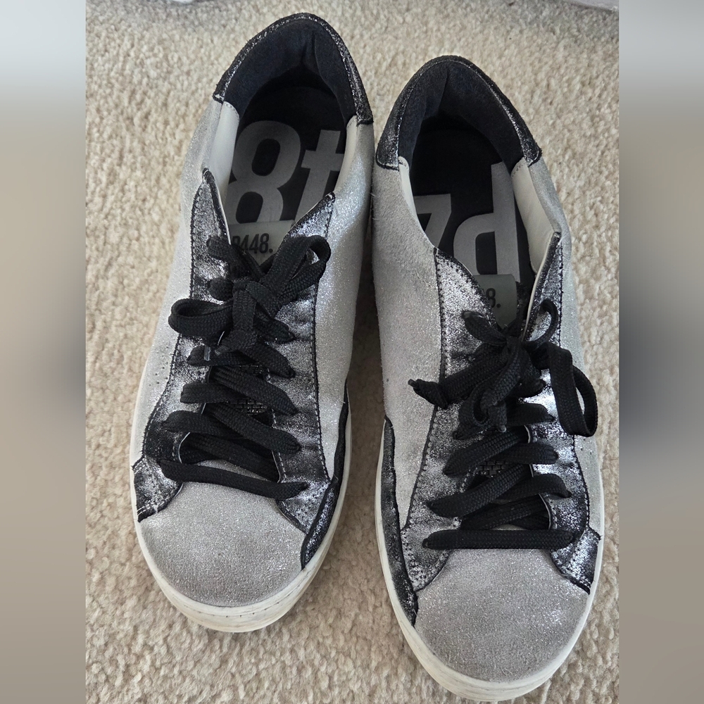 P448 Metallic Silver and Black Sneakers